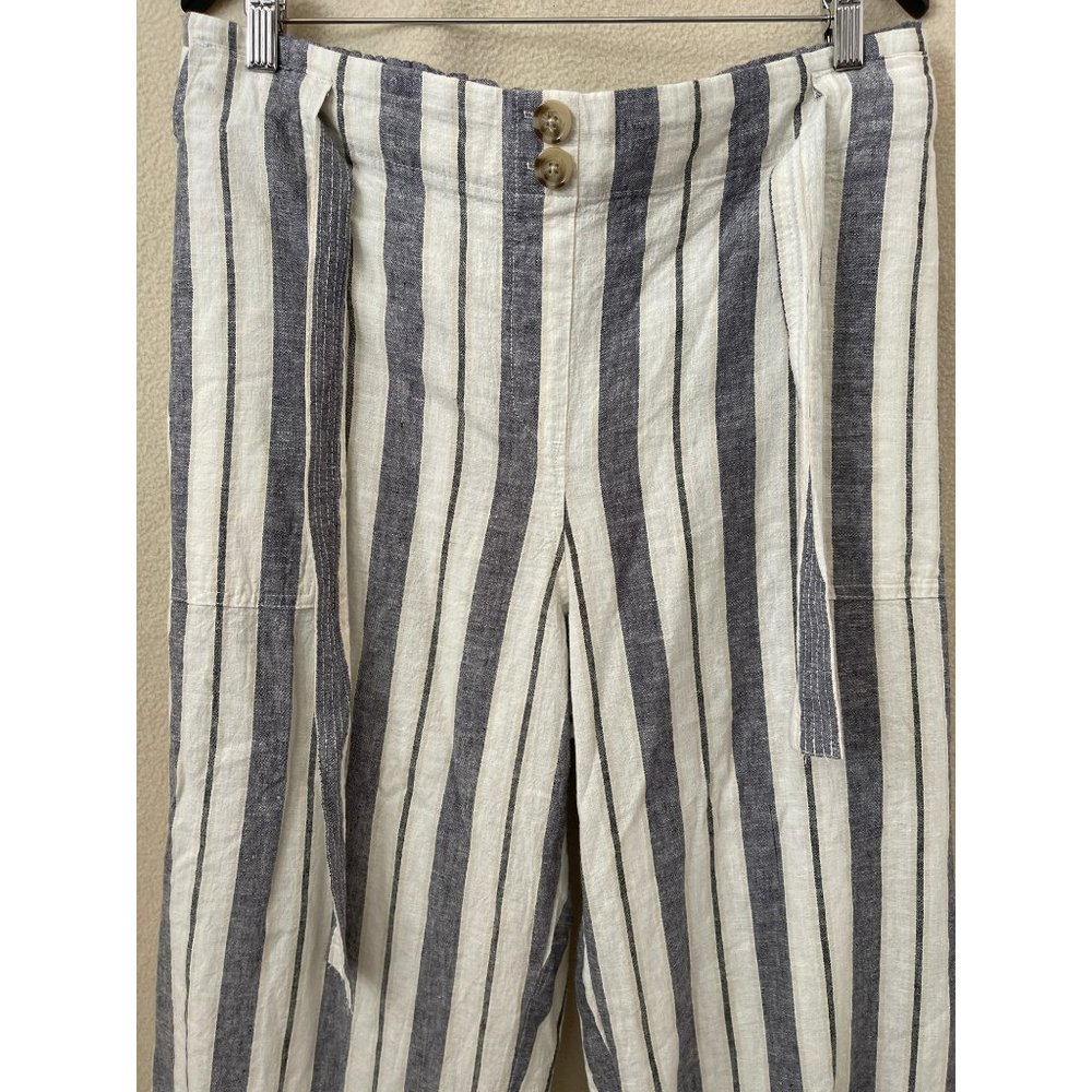 Zac & Rachel Striped Tie Belt Waist Linen Blend Beach/Lounge Pants - Picture 5 of 12